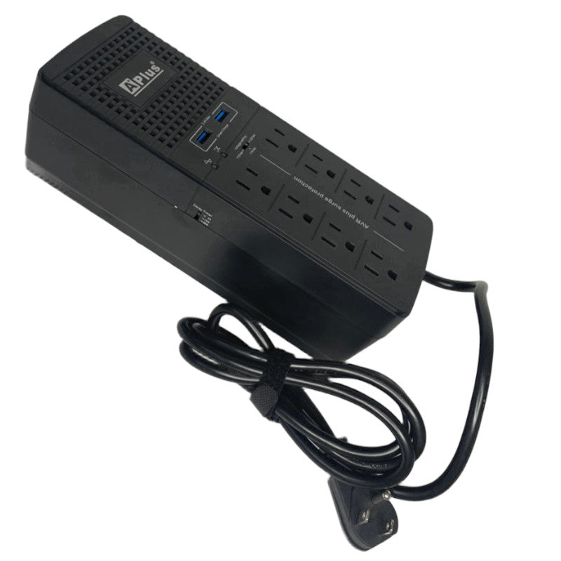 Regulador De Voltaje A+PLUS PS2-2200 2200va 8 Tomas Nema 5-15R 120VAC 2 Puertos USB
