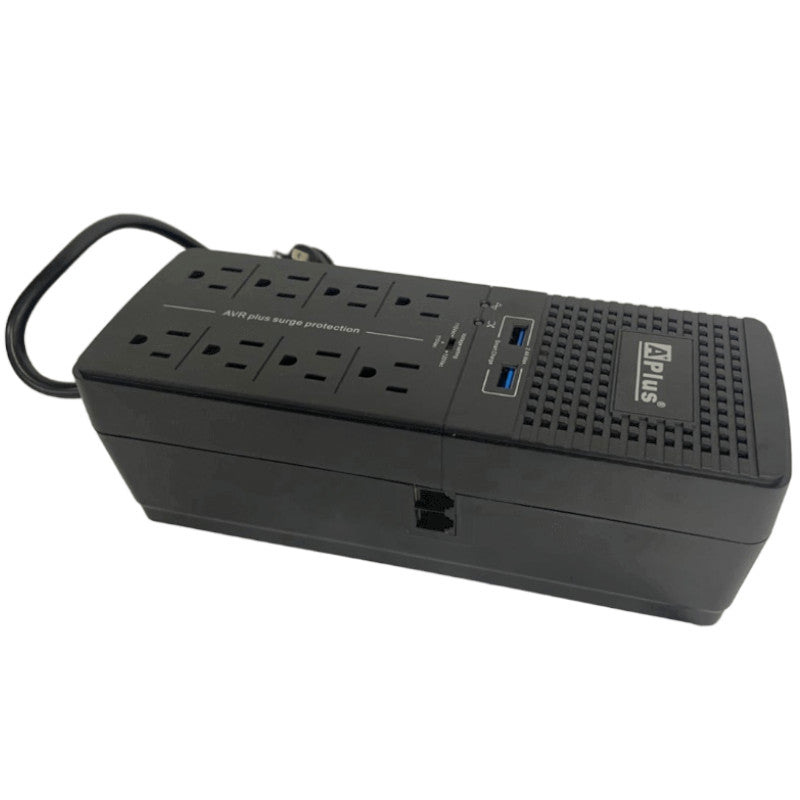 Regulador De Voltaje A+PLUS PS2-2200 2200va 8 Tomas Nema 5-15R 120VAC 2 Puertos USB