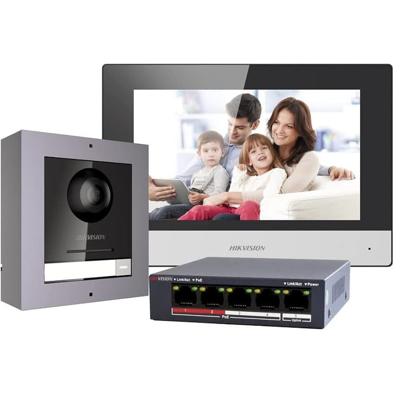 Kit De Video Portero HIKVISION IP 2Mp Con Switch 5 Puertos POE Micro SD 16GB IP65