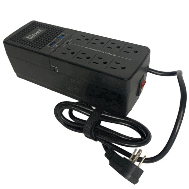 Regulador De Voltaje A+PLUS PS2-2200 2200va 8 Tomas Nema 5-15R 120VAC 2 Puertos USB