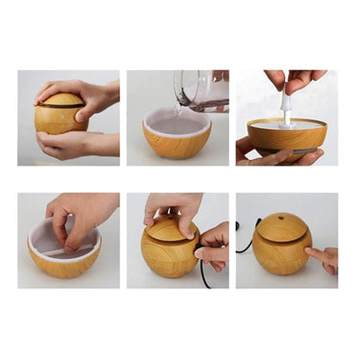Humidificador Redondo con Diseño de Madera Ultrasonico 130ml