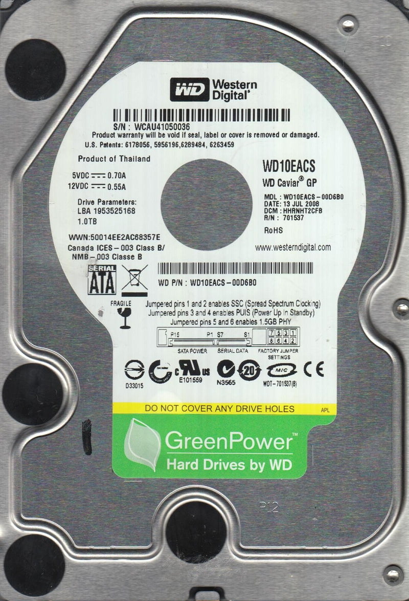 Disco Duro Interno Western Digital GreenPower 1TB SATA de 3.5"