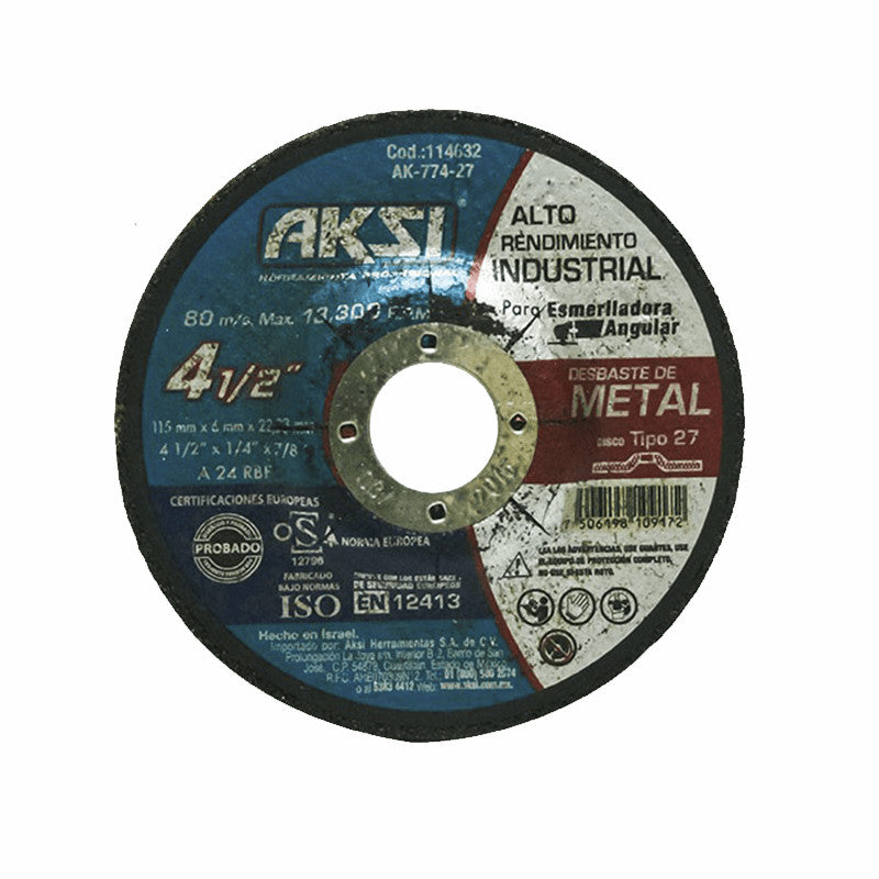 Disco de Desbaste de Metal 4 1/2", Tipo 2 de Alto Rendimiento