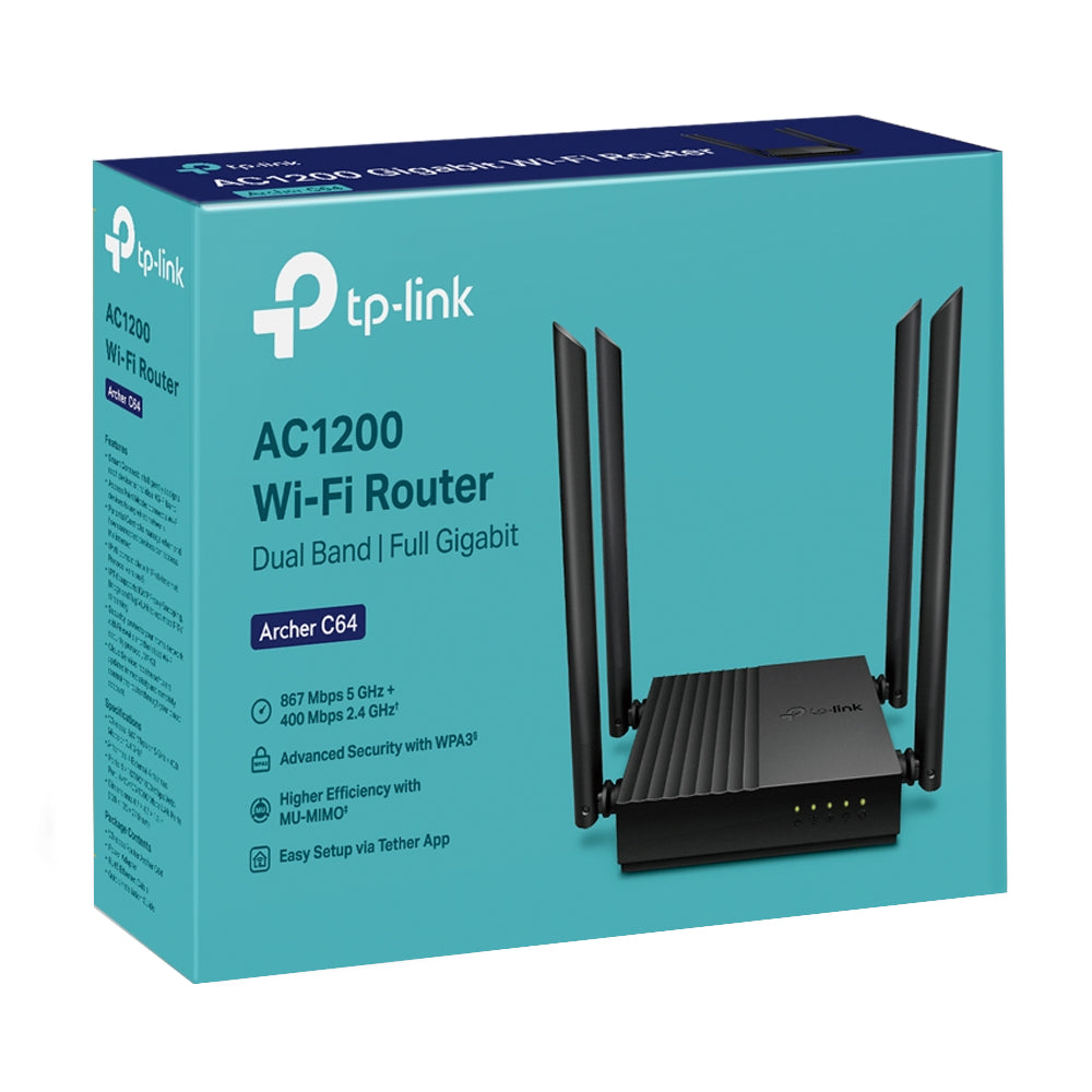 Router TP-Link Archer C64 Wifi Doble Banda AC1200 con Tecnología MU-MIMO