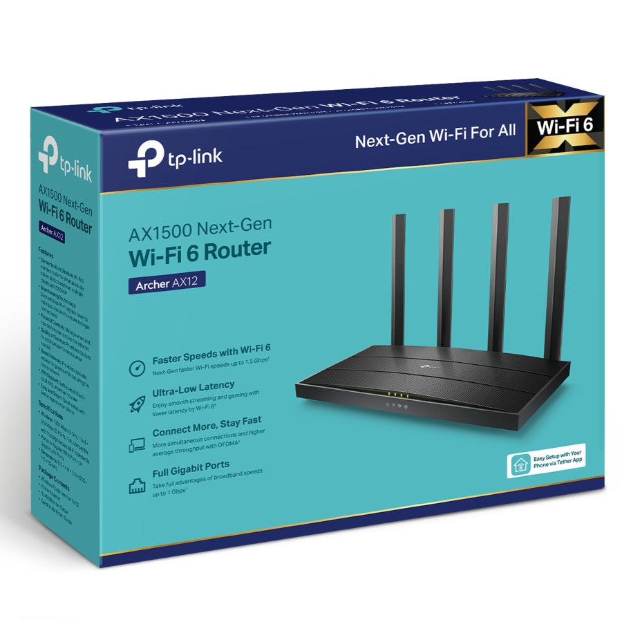 Router TP-Link WiFi 6 AX1500 Gigabit Doble Banda Archer AX12 de Alta Velocidad