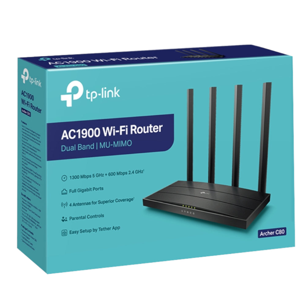 Router TP-Link WiFi 5 MU-MIMO AC1900 Archer-C80 de Doble Banda con Cobertura Optimizada