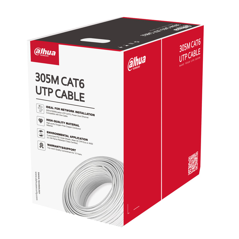 Bobina De Cable UTP CAT6 DAHUA 305Mts 100% Cobre Interior Color Blanco