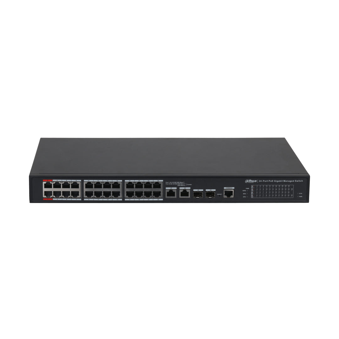 Switch Dahua de 24 Puertos con Enlace Ascendente Hi-PoE de 90W para Redes Eficientes