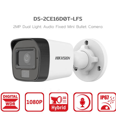 Camara Bullet HIKVISION 2MP 1080P 2.8mm Smart Hybrid Light ColorVu Audio IR 20M Metalica IP67