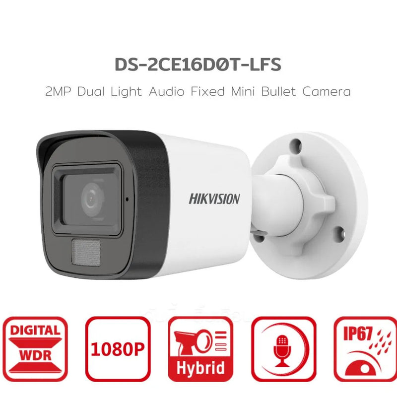 Camara Bullet HIKVISION 2MP 1080P 2.8mm Smart Hybrid Light ColorVu Audio IR 20M Metalica IP67