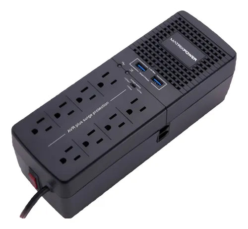 Regulador De Voltaje A+PLUS PS2-2200 2200va 8 Tomas Nema 5-15R 120VAC 2 Puertos USB