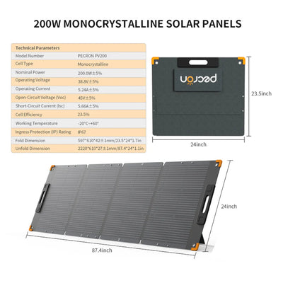 Panel Solar Pecron PV200 Portatil plegable IP67 200W