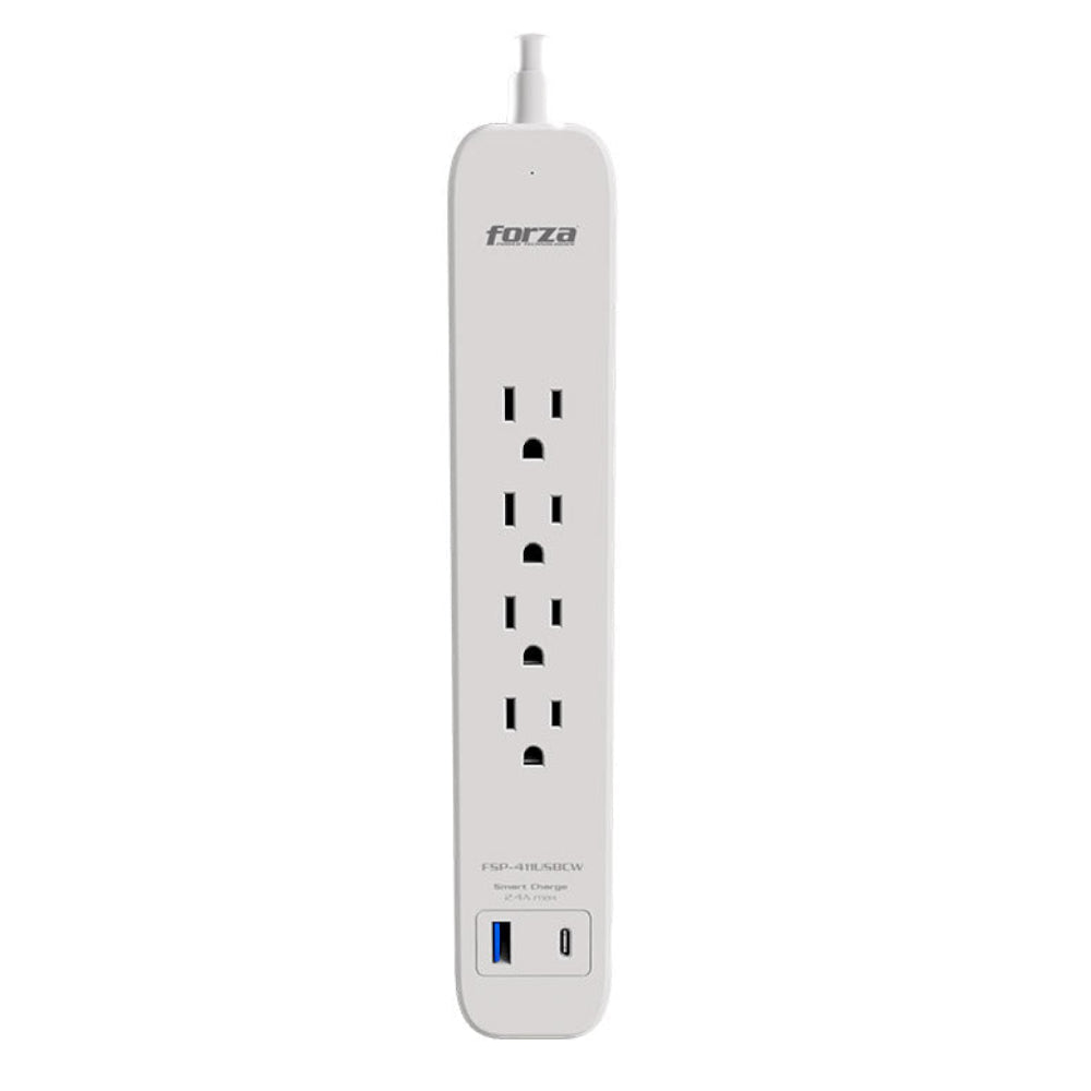 Regleta Eléctrica FORZA 1625W/1000J con 4 Tomas y Puertos USB-A y USB-C