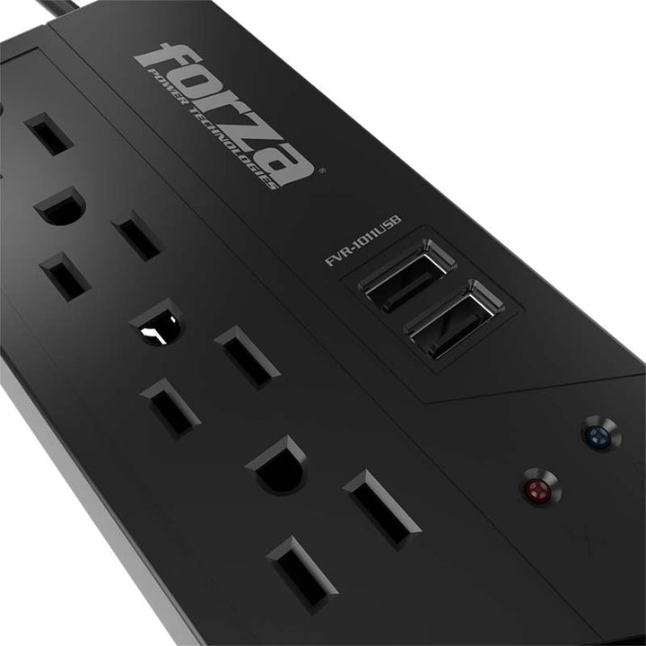 Regulador Automático Forza 110V 1000VA con 4 Tomas y 2 Puertos USB