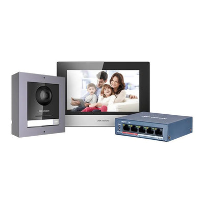 Kit De Video Portero HIKVISION IP 2Mp Con Switch 5 Puertos POE Micro SD 16GB IP65