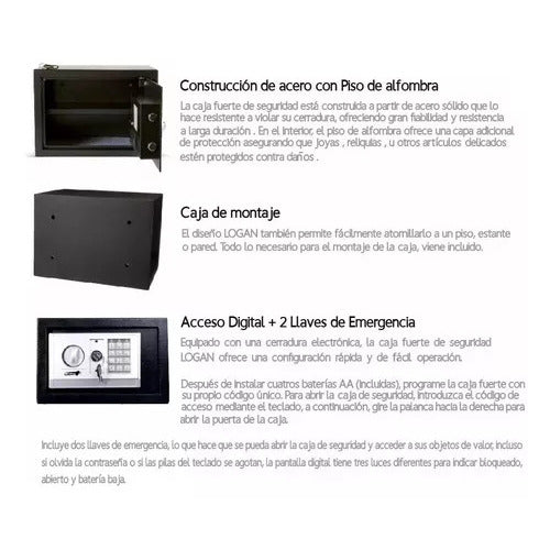 Caja Fuerte Digital Logan Negra Compacta (23x17x17 cm)