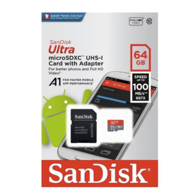 Tarjeta MicroSD SanDisk 64GB Clase 10 - Rendimiento Rápido y Alta Velocidad