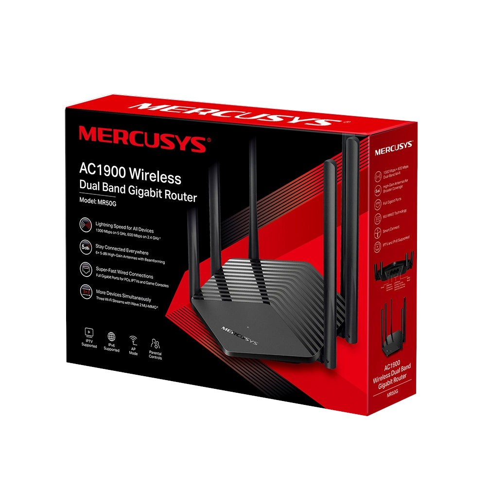 Router Mercusys AC1900 Doble Banda MR50G con 6 Antenas para Conexiones Rápidas y Estables