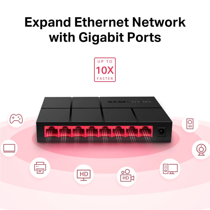 Switch de Escritorio Mercusys MS108G con 8 Puertos Giga de Alta Velocidad