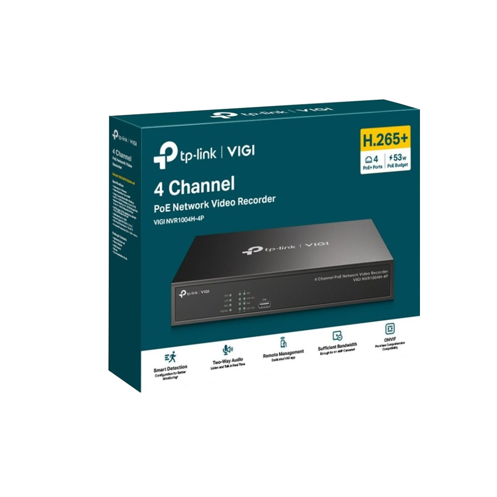 NVR Tplink Vigi 4 Canales IP con PoE 4MP y Soporte ONVIF H.265