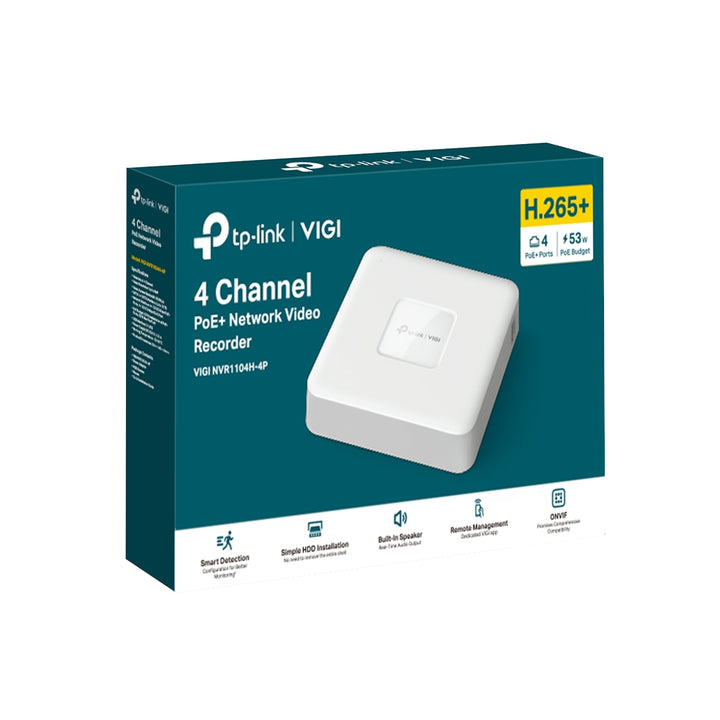 NVR TP-Link Vigi de 4 Canales IP con 4 Puertos PoE y Resolución 8MP Onvif H.265