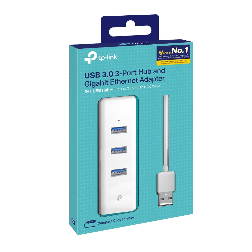 Hub Adaptador Tp-Link con 3 Puertos USB 3.0 y Conexión RJ45 Ethernet Gigabit