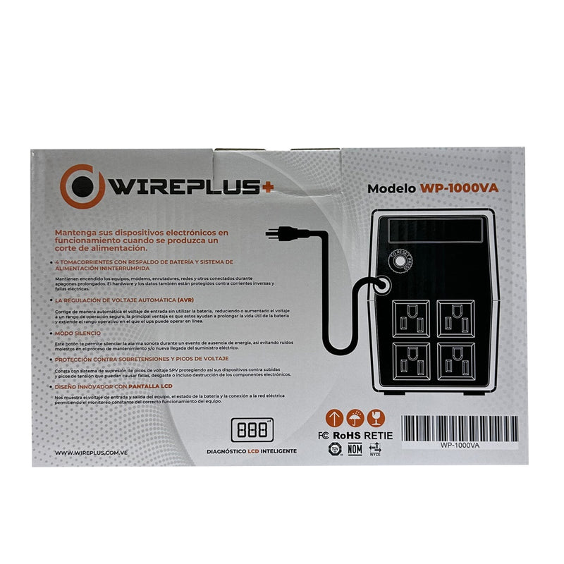 UPS Wireplus con pantalla smart 1000VA/600W 4 Tomas 120VAC