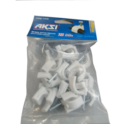 Grapa Curva Para Cable Coaxial De 16MM Color Blanco 20 Piezas
