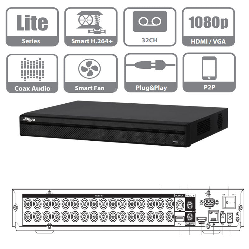 DVR Dahua Pentahíbrido 32 Canales 1080P con 2 Bahías para HDD XVR5232AN-S2