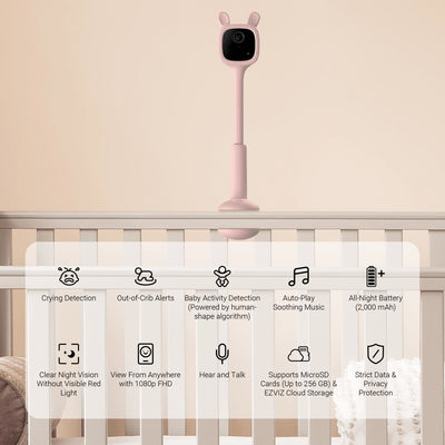 Cámara WIFI EZVIZ BM1 1080P Rosa Monitor para Bebés con Batería Recargable