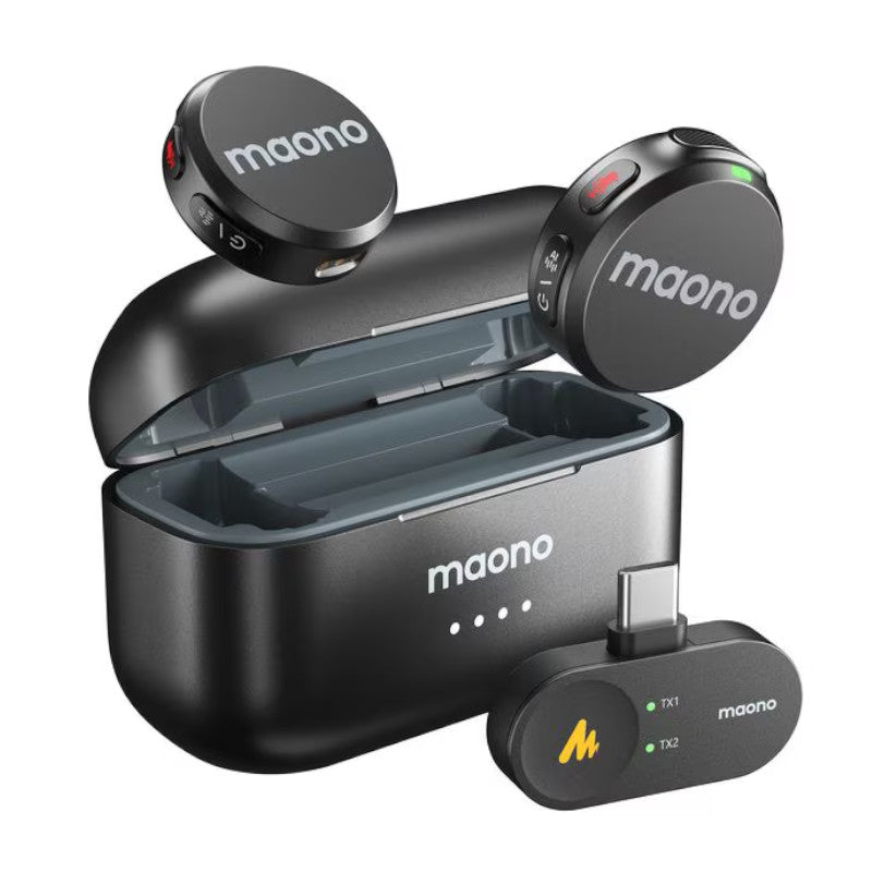 Kit De Microfono Profesional WAVE T5 MAONO WM650 PC2 Lavalier Inalambrico USB-C 2TX 1RX Androide Con Estuche