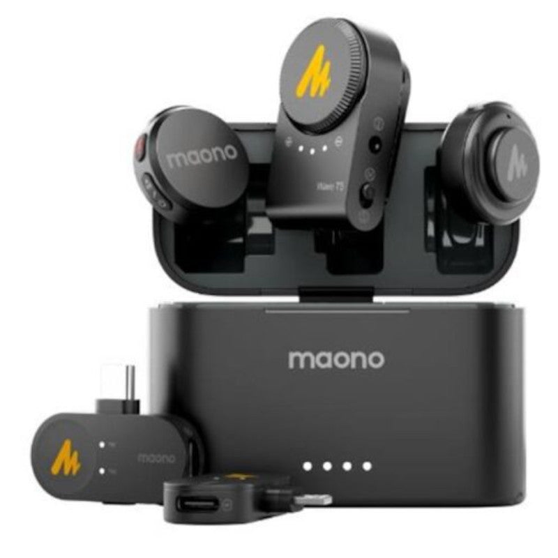 Kit De Microfono Profesional WAVE T5 MAONO WM650 PC2 Lavalier Inalambrico USB-C 2TX 1RX Androide Con Estuche