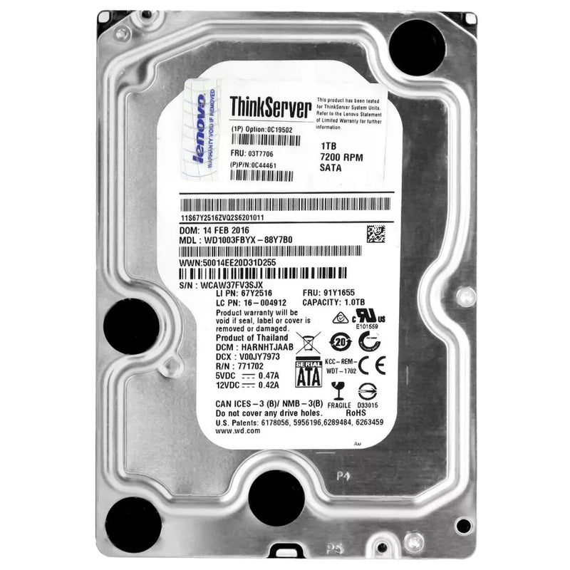 Disco Duro Lenovo ThinkServer 1TB 7200RPM SATA 3.5" - Recuperado y en Perfecto Estado