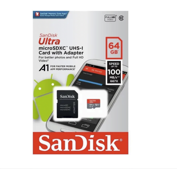 Tarjeta MicroSD SanDisk 64GB Clase 10 - Rendimiento Rápido y Alta Velocidad