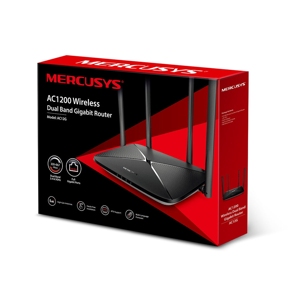 Router Mercusys Doble Banda AC1200 Gigabit para Conexiones Rápidas y Estables AC12G