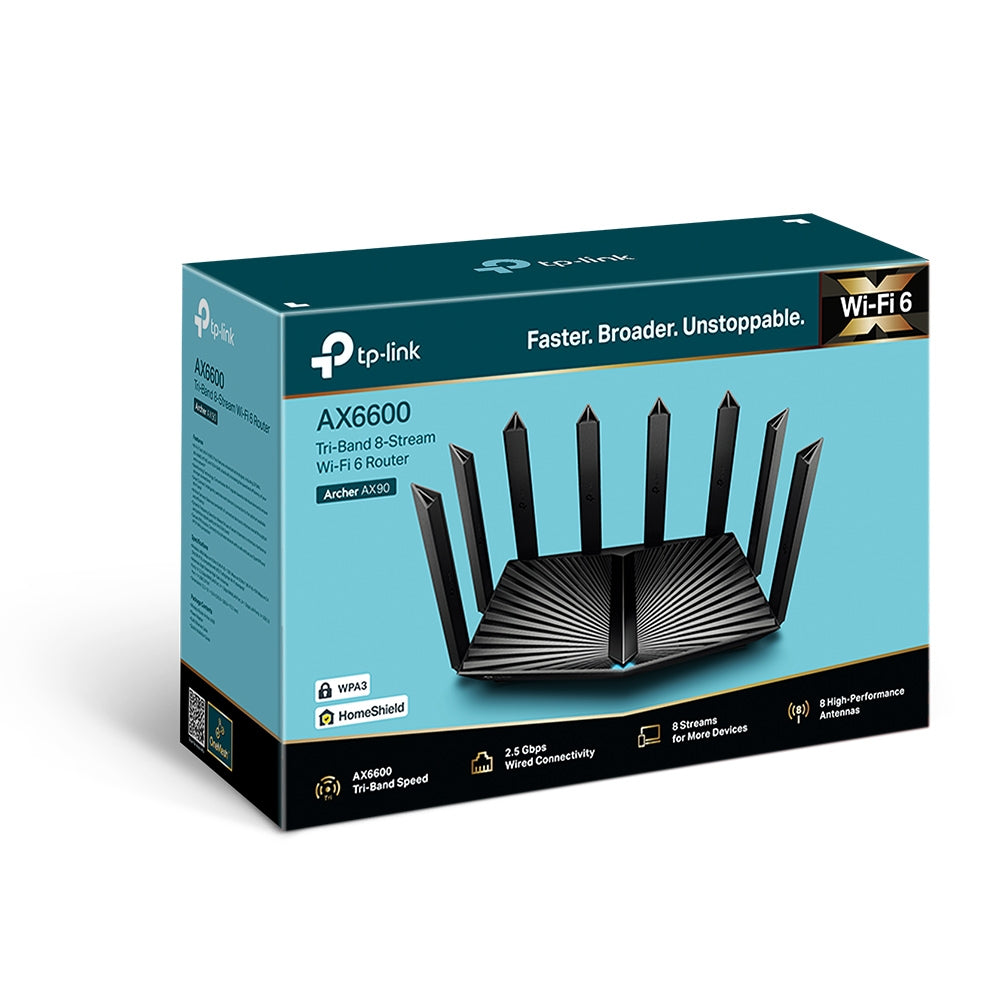 Router TP-Link WiFi 6 Tri-Banda Gigabit AX6600 Archer AX90 - Conectividad Avanzada y Rendimiento Excepcional