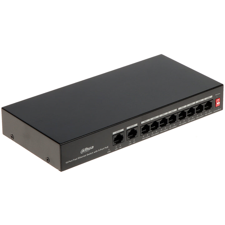 Switch de Red Dahua PFS3010-8ET-65 con 10 Puertos PoE y Transmisión Extendida hasta 250 m