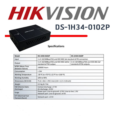 Repetidor Poe Hikvision Ds-1H34-0102P