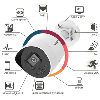 Camara IP Bullet HIKVISION 4MP 2.8mm PoE AcuSense Audio Bidireccional Luz Estroboscopica IR 40M IP67