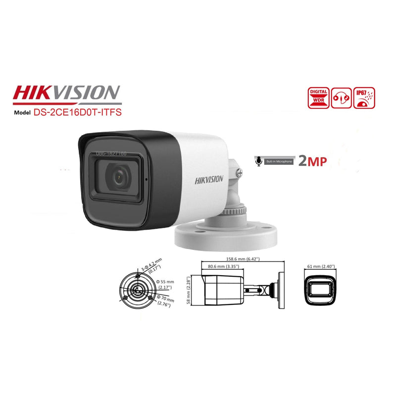 Cámara de seguridad Bala Hikvision 2MP 2.8mm audio IP67