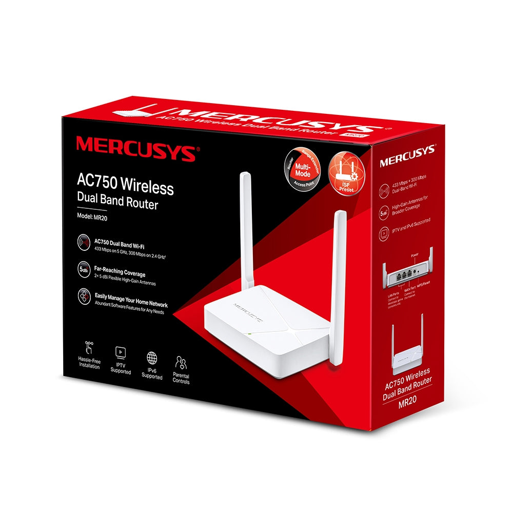 Router Wifi Mercusys MR20 Doble Banda AC750 con Antenas Externas de Alta Ganancia