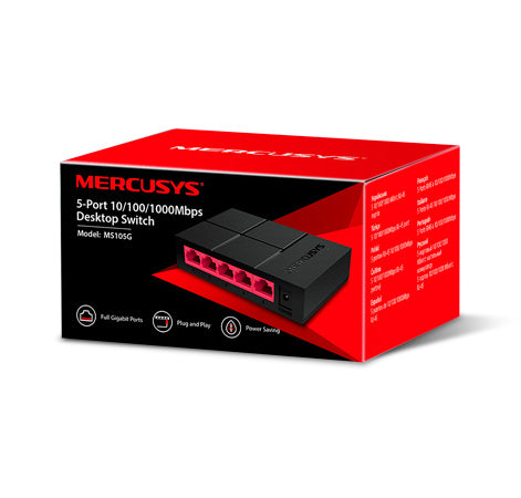 Switch Ethernet Mercusys 5 Puertos Gigabit MS105G - Rendimiento Superior y Ahorro Energético