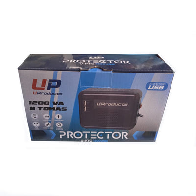 Protector de Voltaje Uprotection 8 Tomas 2 Ptos USB 1200Va